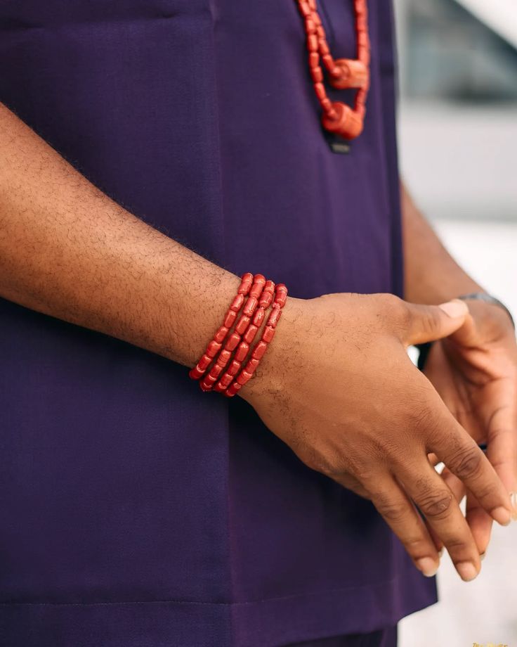 oréva bridal collection, groomsmen wearing matching bead sets
